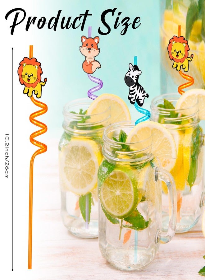 KINYFY 12 Pcs Reusable Jungle Animal Straws, Forest Animal Plastic Straws, Woodland Creature Twisted Straws for Forest Party Supplies, Jungle-themed Party Decorations, Jungle Birthday Gifts (Jungle Animals) - Image 3